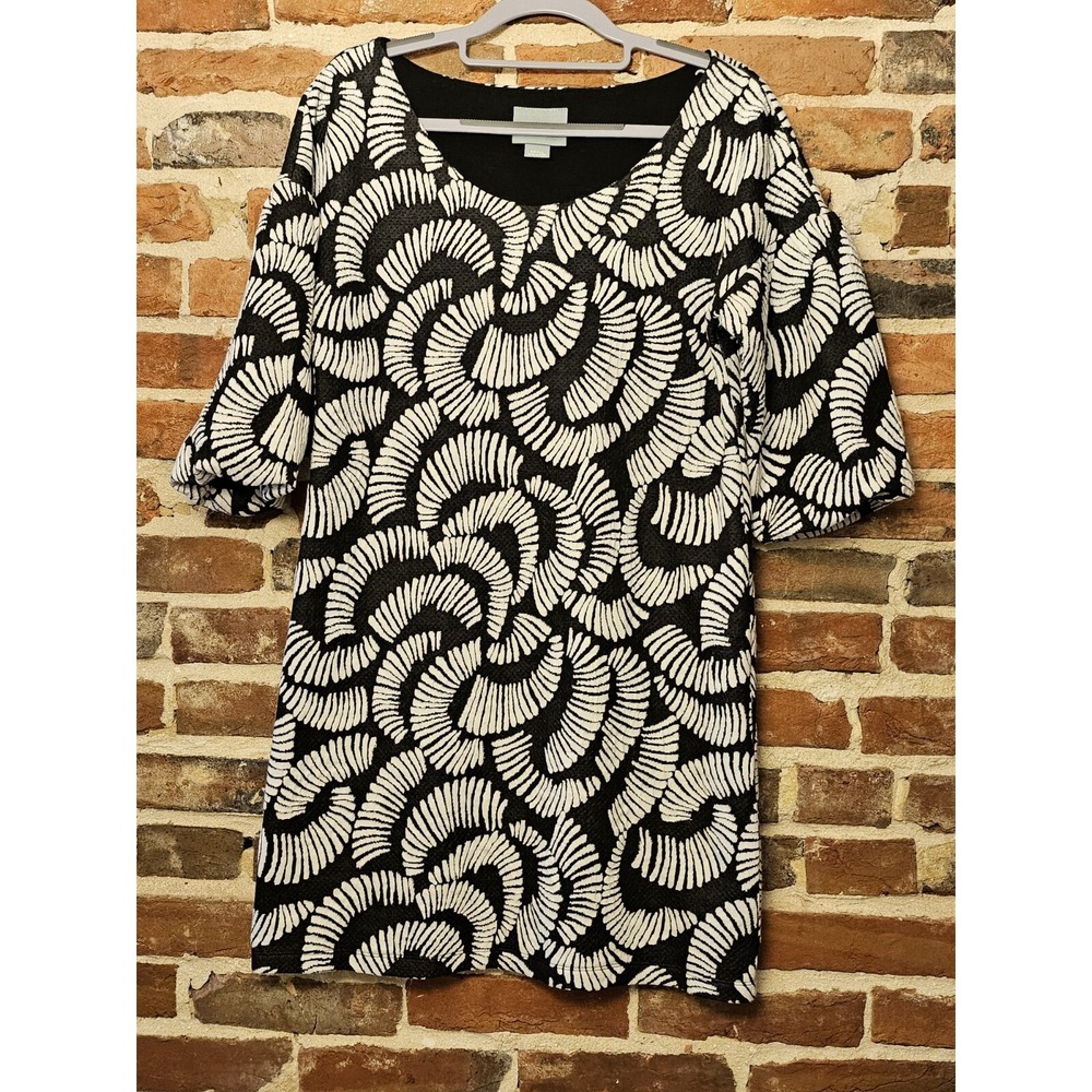Anthropologie Maeve Womens Windfall Tunic Dress Textured Shift Black White Small
